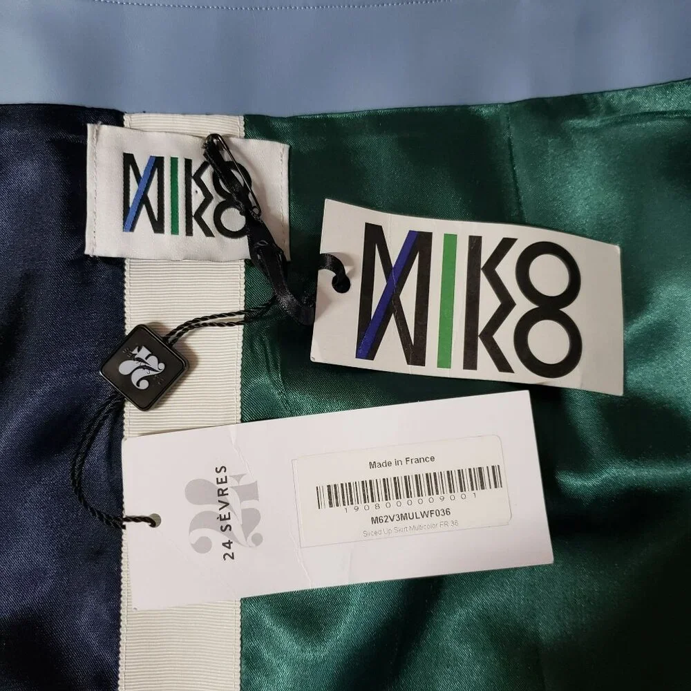Miko Miko Stripe Skirt Faux Leather Blue White Mod Retro Futuristic Cosplay - Picture 10 of 16